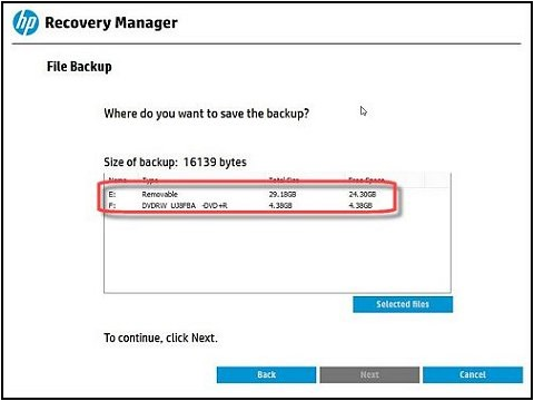 choose a backup location