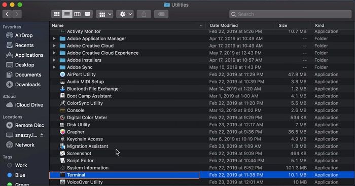 locate and open terminal