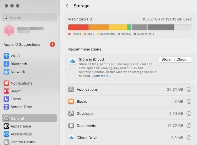Mac storage volumn