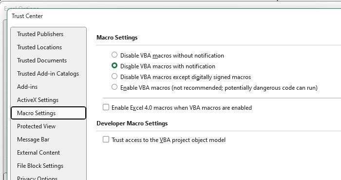 macro Settings Excel