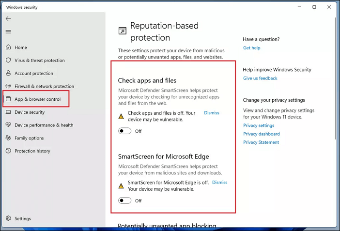 app and browser control off