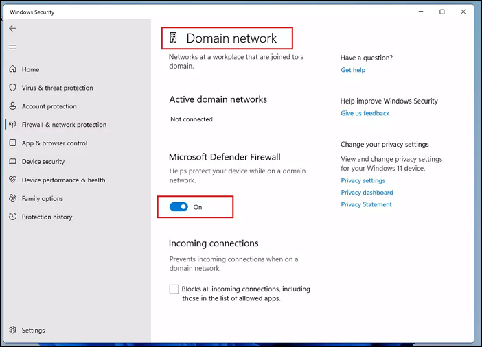 domain network profile on