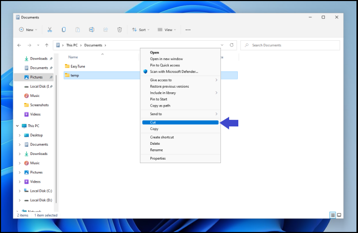 select files and folders to be moved