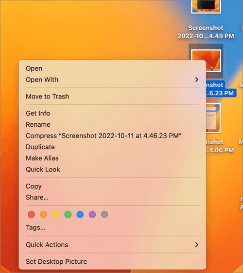 menu showing option to delete a single screenshot