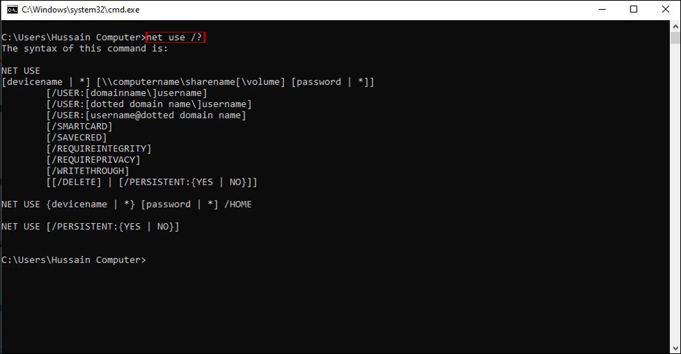 Net use command line