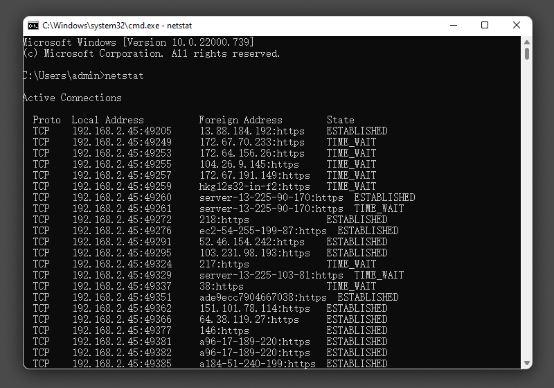 netstat command prompt