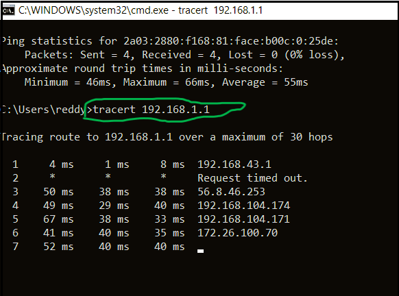 use the tracert command