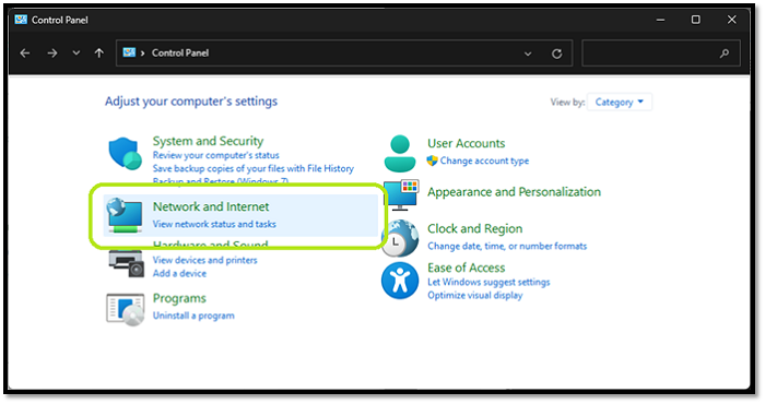 open network and sharing center