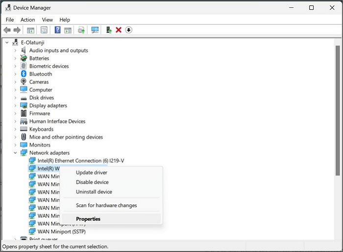 open the properties of your wifi network