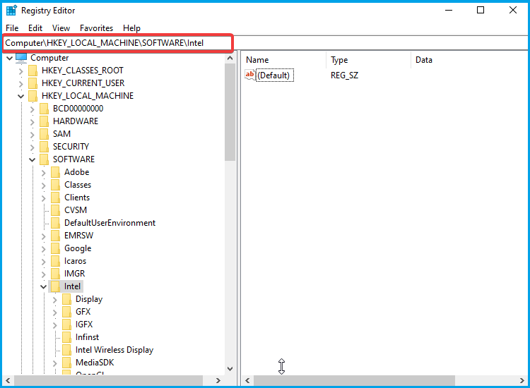 Open Registry Editor in Windows 10.