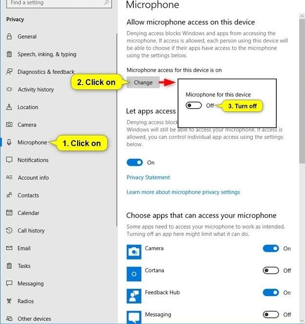 allowing access to apps for using the microphone