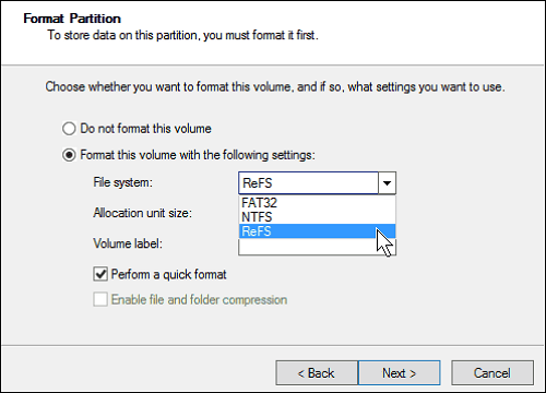 ReFS partitions