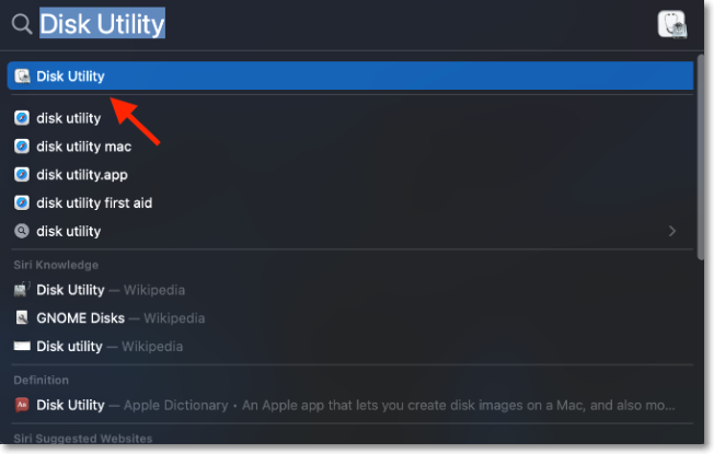 search for disk utility