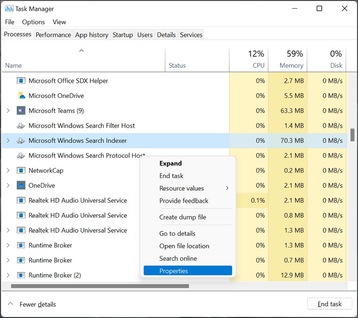 searchindexer exe task manager