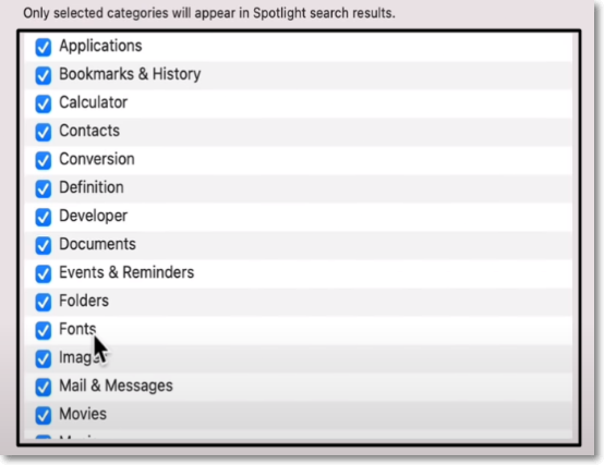 select categories that should appear in search results