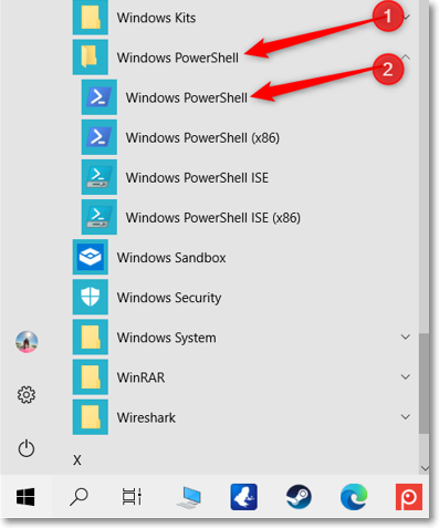 select windows powershell folder