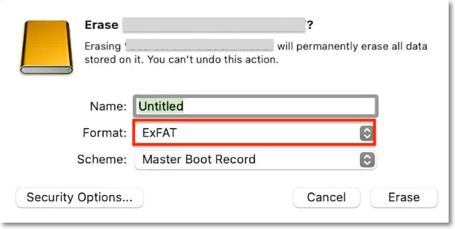 selecting format as exfat