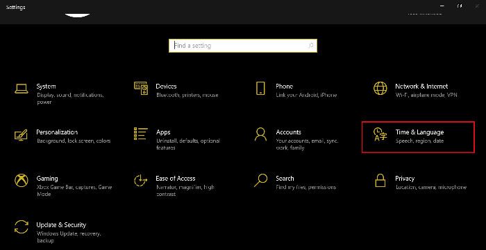 settings page