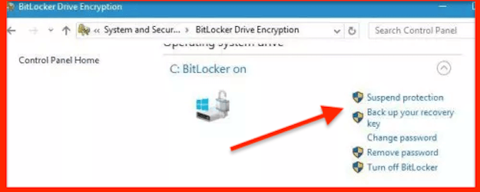 Turning off Bitlocker's protection by suspending it