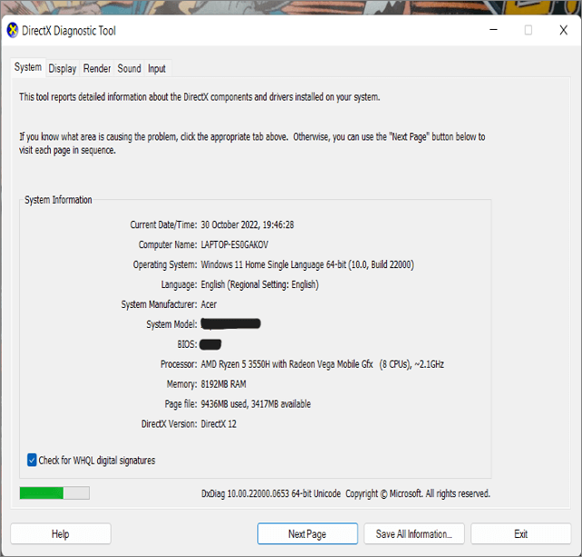 system specifications