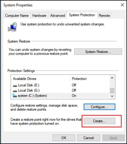 click create button