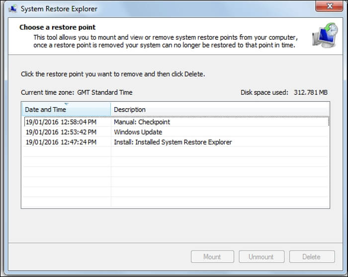 system restore explorer