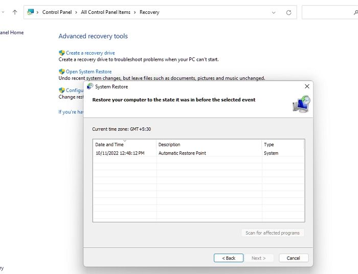 Open System Restore