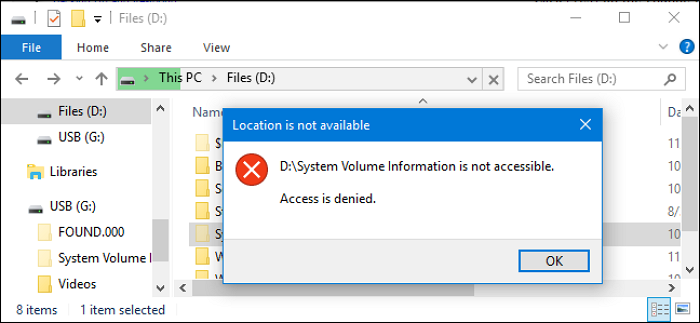 error message of system volume information