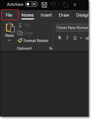 tap o the file tab