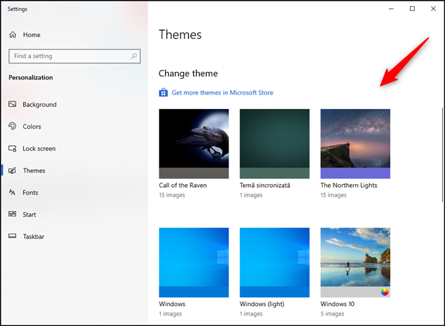 Selecting a Theme on Windows 10