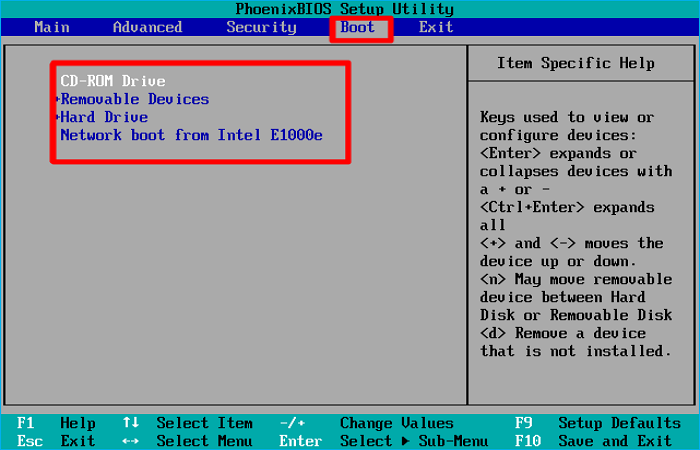 Phoenix BIOS Setup Utility window