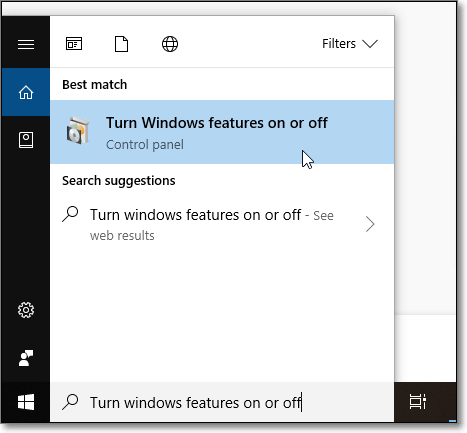search for windows turn on off
