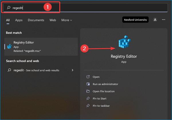 using registry editor-1