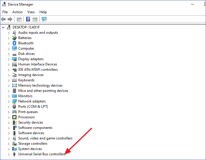 Navigate to Universal Serial Bus Controllers