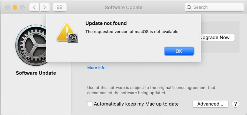 update not found