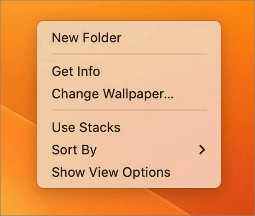 desktop menu showing the use stacks option