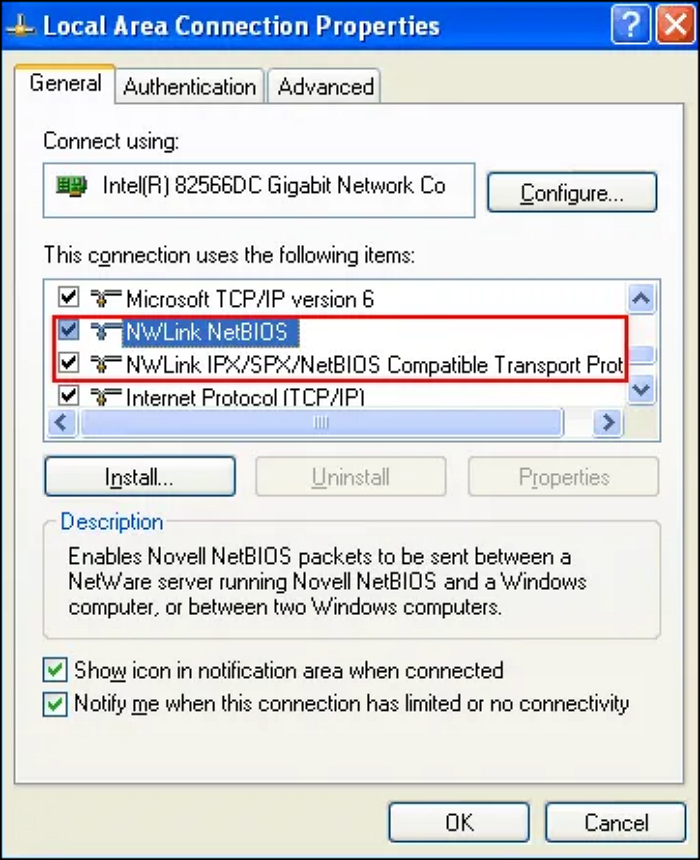 open NetBIOS LAN Properties