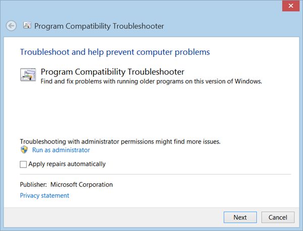 run compatibility troubleshooter