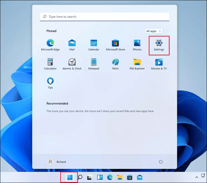 win11 start settings