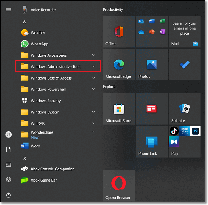access windows administrative tools folder