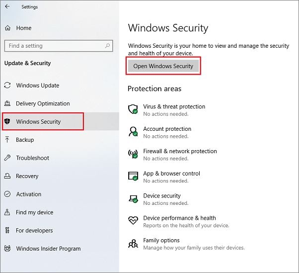 Choose Windows Security option.