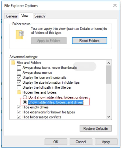 windows- 10 show hidden folders not working