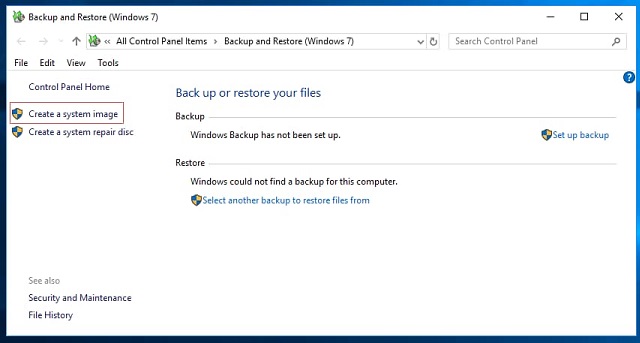 windows system image backup windows 10