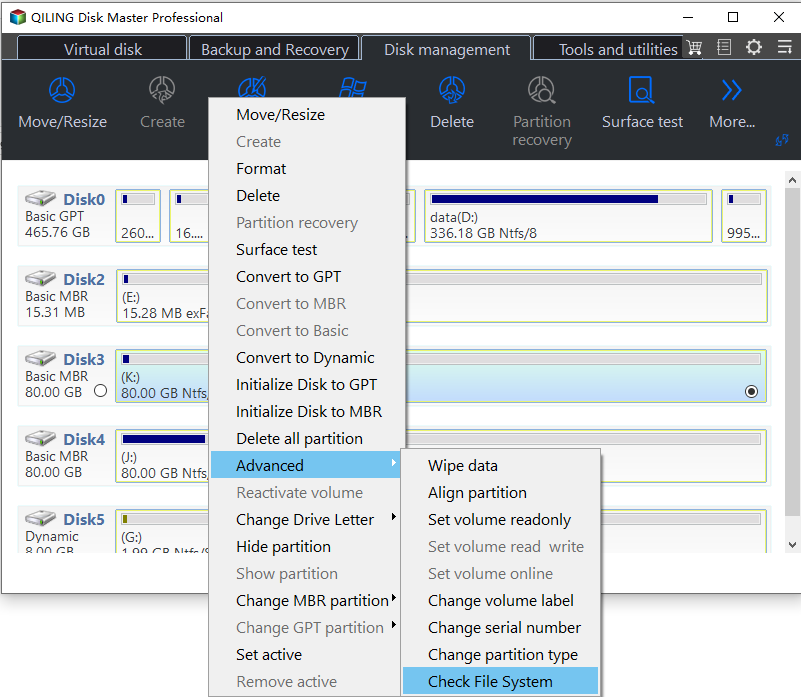 choose Check Partition