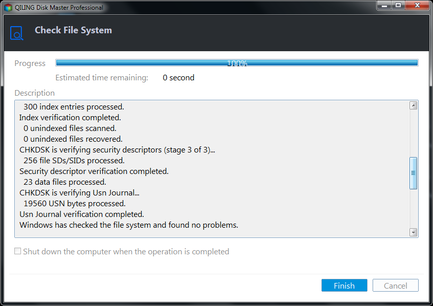 finish partition check