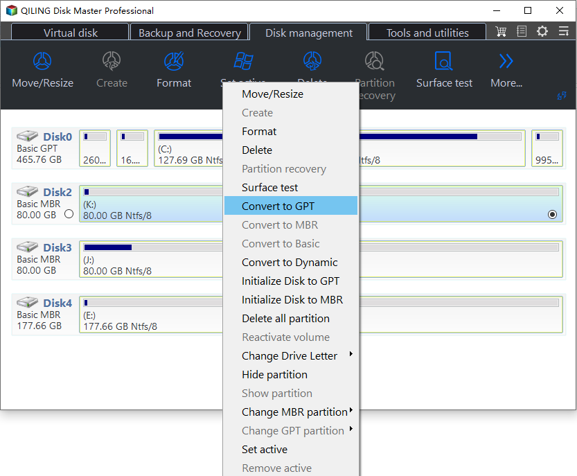 convert MBR disk to GPT