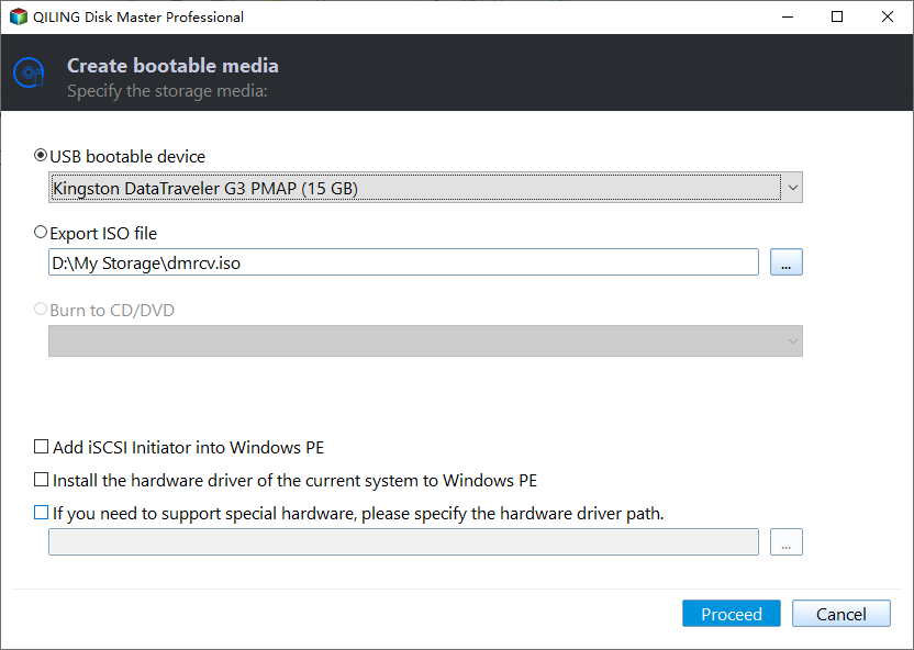 create Qiling Disk Master bootable disk