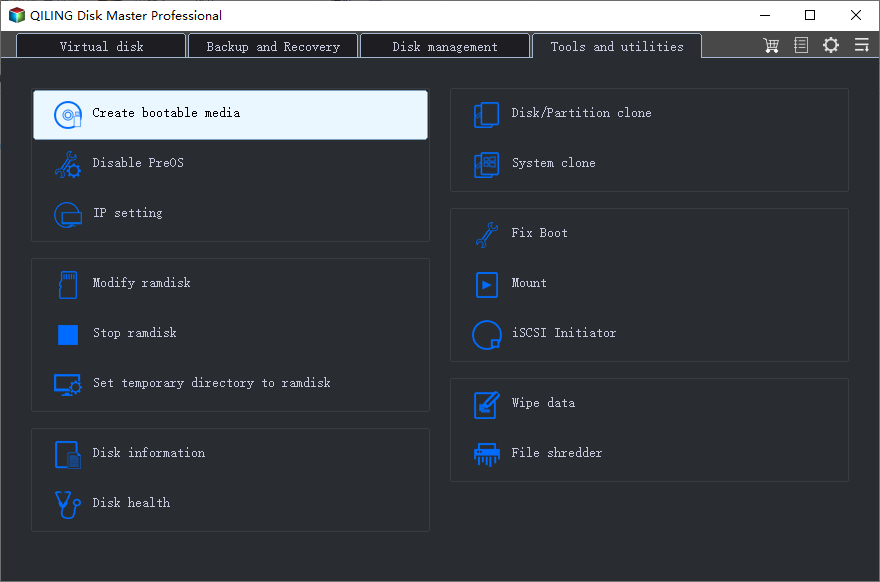 create Qiling Disk Master bootable disk