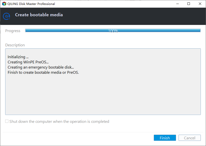 finish creating Qiling WinPE bootable media