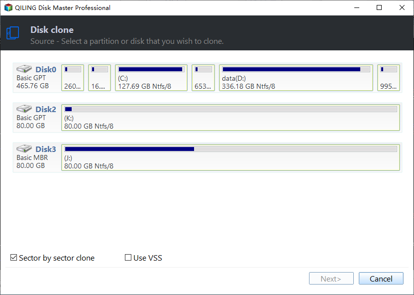 Enable sector by sector clone on the source screen